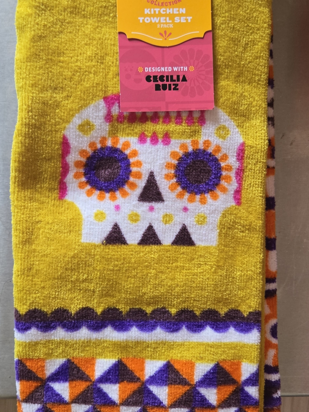 Yellow Sugar Skull Kitchen Towel - 2 Pack